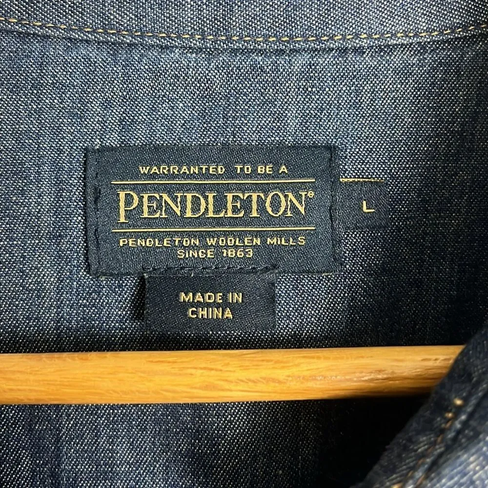 Pendleton blue chambray short sleeve stitch line shirt dress - Image 2