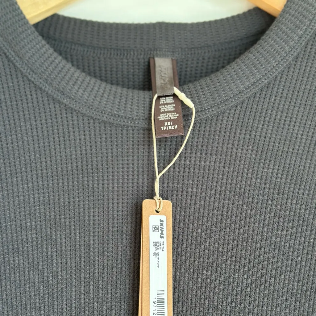 Skims Waffle Crew Neck Long Dress in Ash, Size X-Small - Image 3