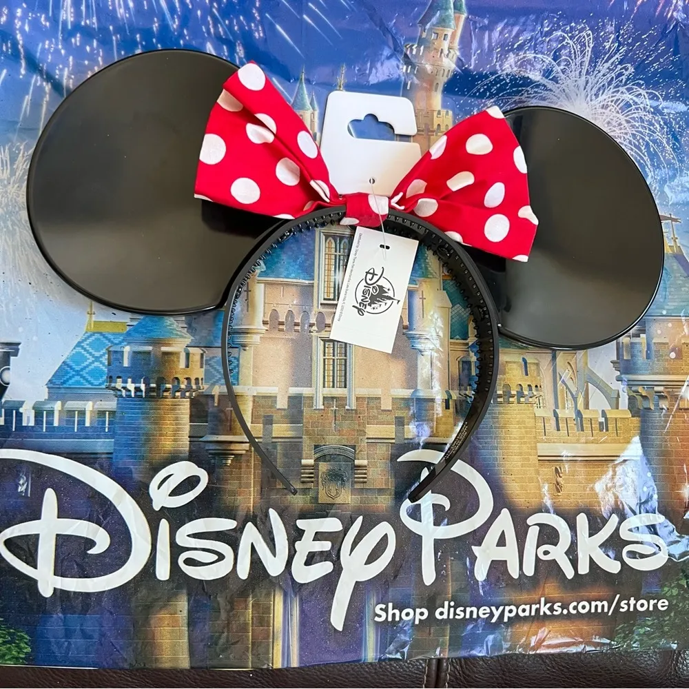 Disneyland Minnie Mouse Classic Polka Dots Bow Ears Black w/ Red & White, NWT - Image 2