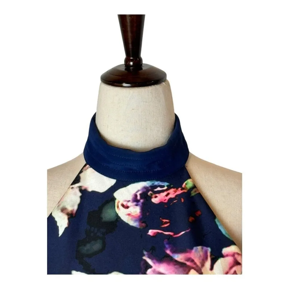 Finders Keepers Dress Women XS Blue Floral Print Halter‎ Neck Illuminati Mini - Image 7