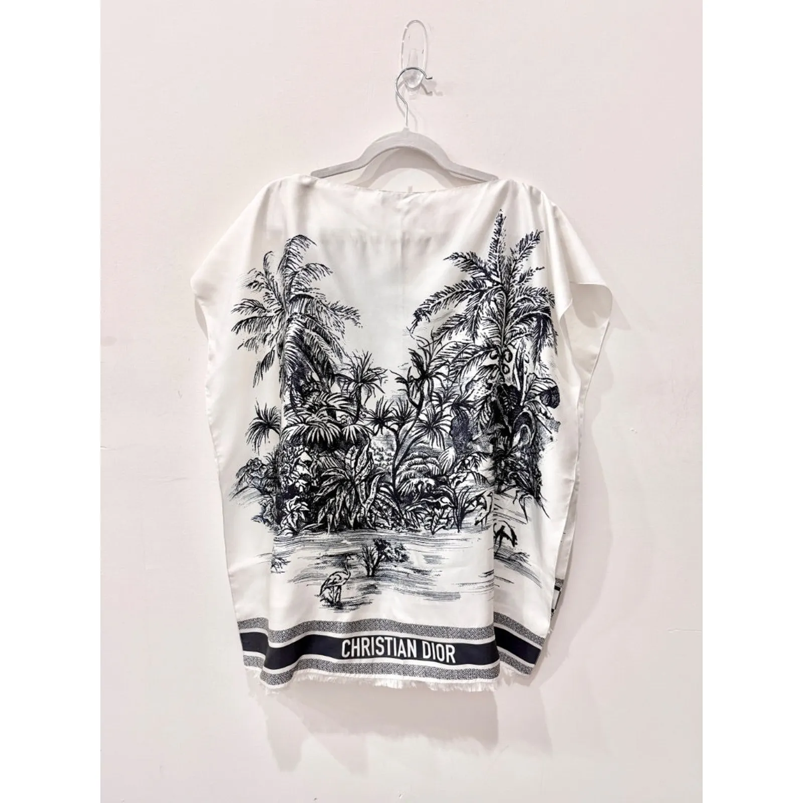 NWT Dior Capes Toile De Jouy Silk Palm Poncho Top Blue Women's Size U/ US 10 - Image 5