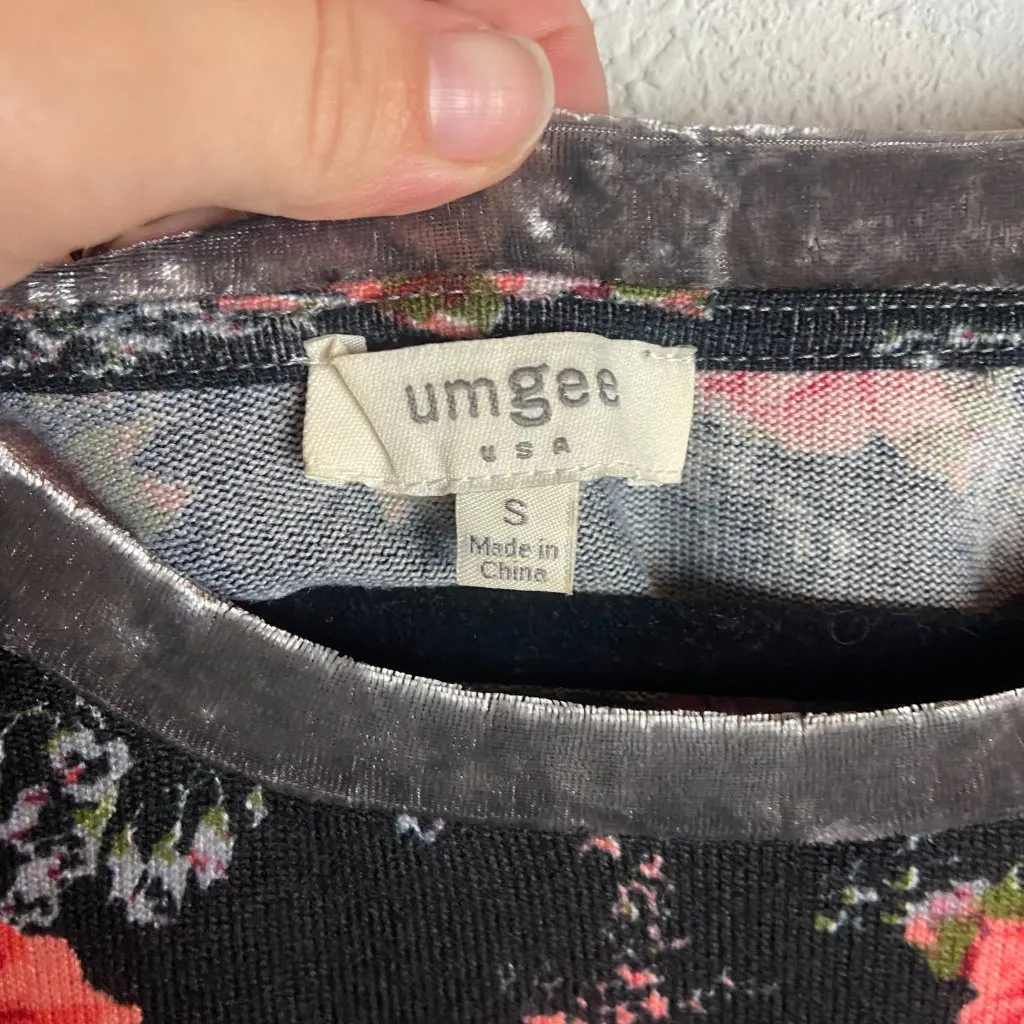 Umgee Size Small Mini Dress Mixed Media Velvet Dark Floral Whimisgoth Fall Black - Image 2