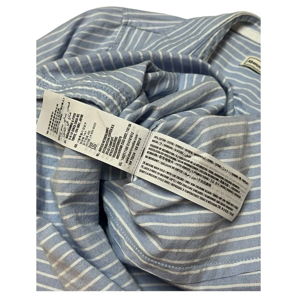 Abercrombie Fitch Top Womens M Striped Button Up Long Sleeve Dress Shirt Blue - Image 11