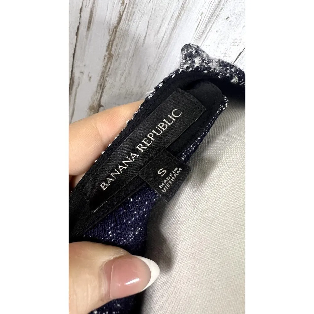 Banana Republic Womens Small Black/White Boucle Ruffle Tweed Top Business Blouse - Image 3