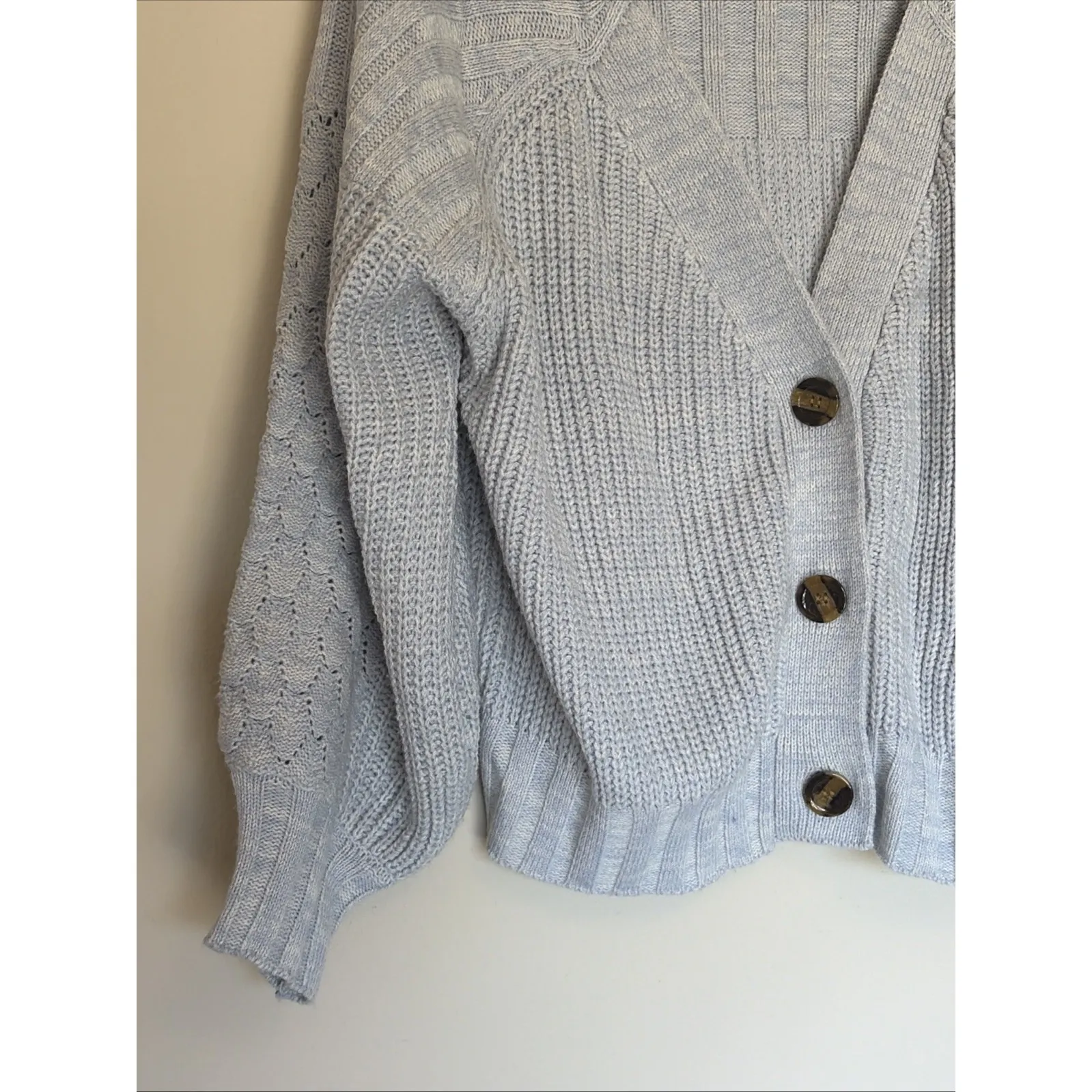 STORIA Light Blue Big Button Front Cardigan Knit Sweater Womens Medium Cottage - Image 3