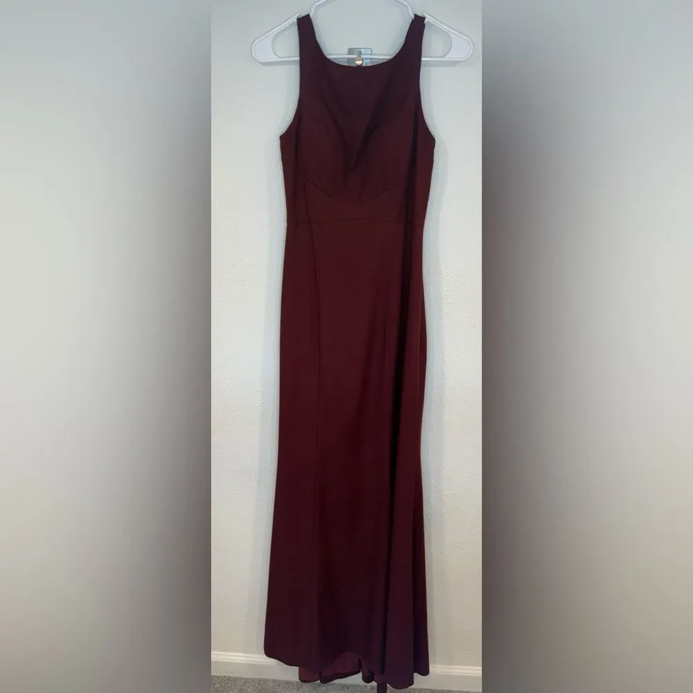 Amsale Eugenia Bridesmaid Dress Ruby Red Faille Gown Size 2 Open Back - Image 4