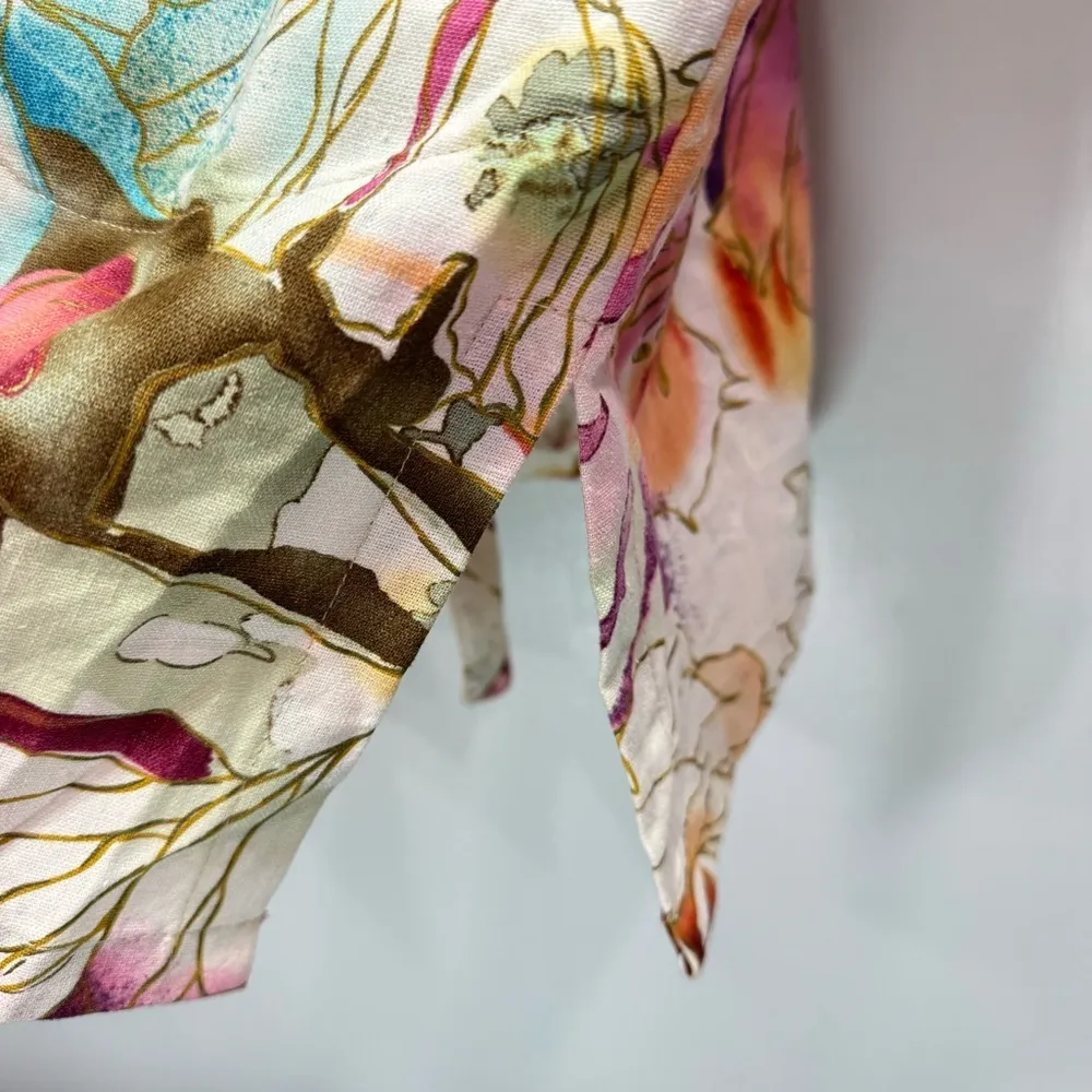 Coldwater Creek Linen Blend Tropical Floral Long Sleeve Long Blazer Jacket PM - Image 11