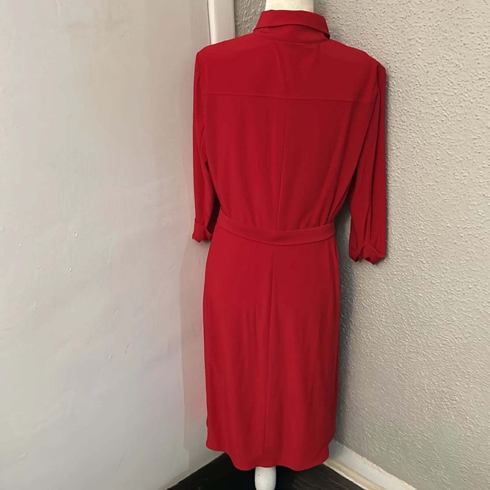 Tahari Arthur S. Levine Red Roll Tack Up Sleeve Shirtdres 12 Corporate Siren - Image 2