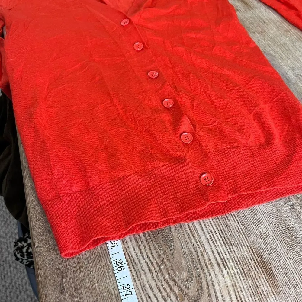 J. Crew Blood Orange Merino‎ Wool Cardigan small button down Red - Image 7