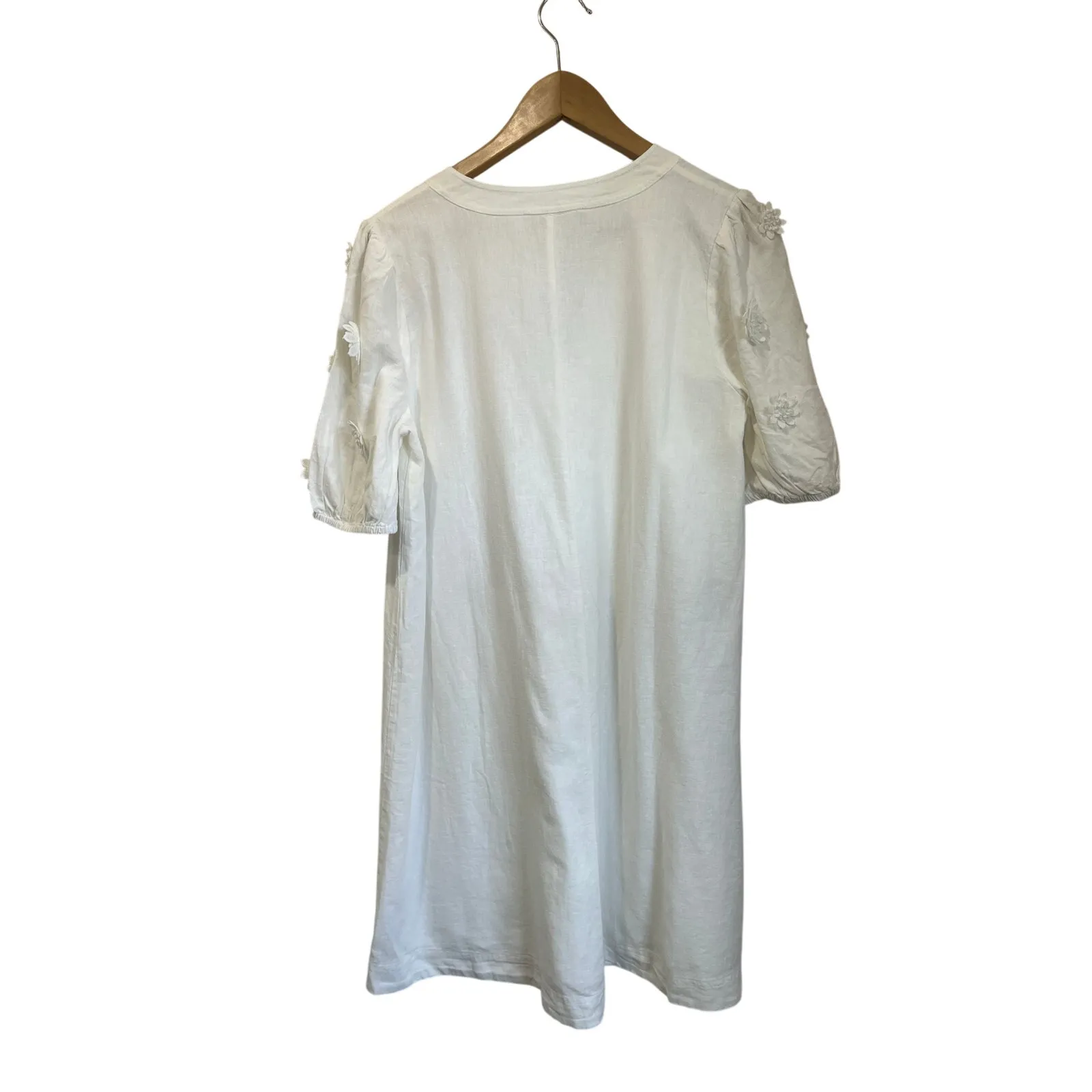 LOFT White Linen Blend Shift Dress Eyelet Sleeves Summer Resort Size M NWT - Image 3