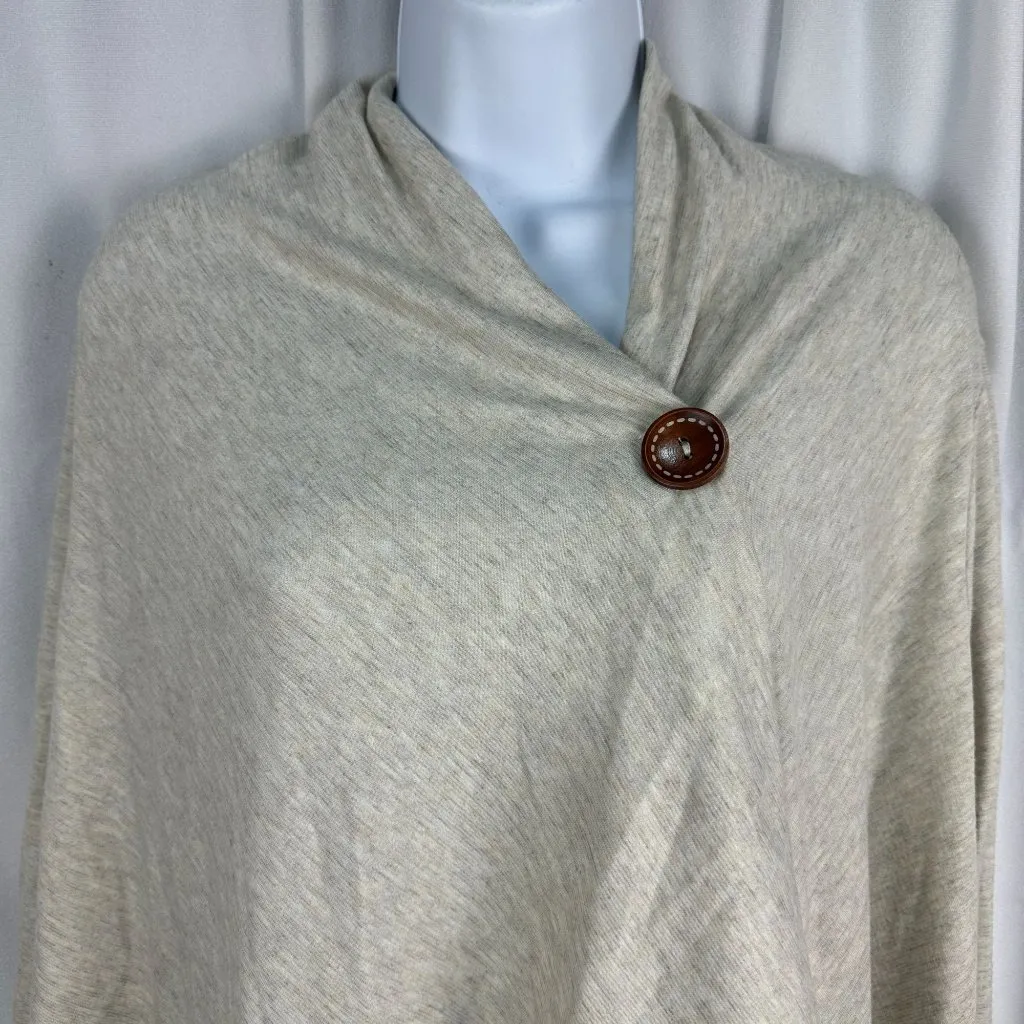 Bobeau Beige Knit Wrap Poncho With Button Closure M - Image 2