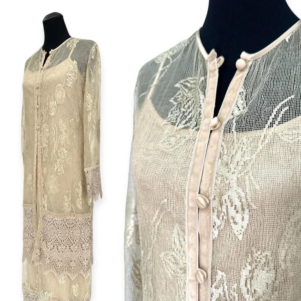 Sue Wong | Medium | Nocturne Elegance Lace Crochet Two-Piece Dress Cardigan Set - Image 3