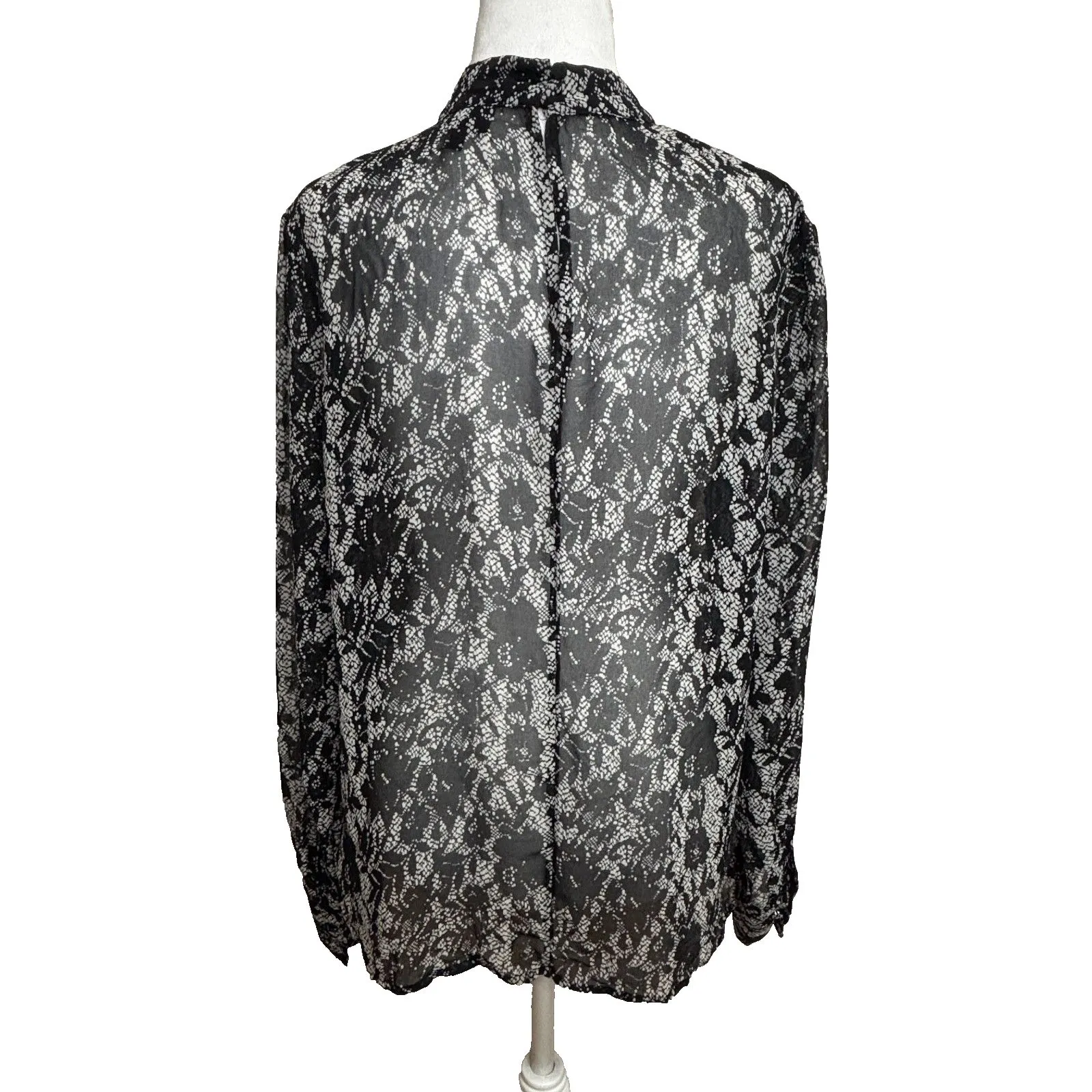 Who What Wear Womens Sheer Top Lace Pattern Whimsigoth Victorian Modern Sz L Black Size L - Image 3