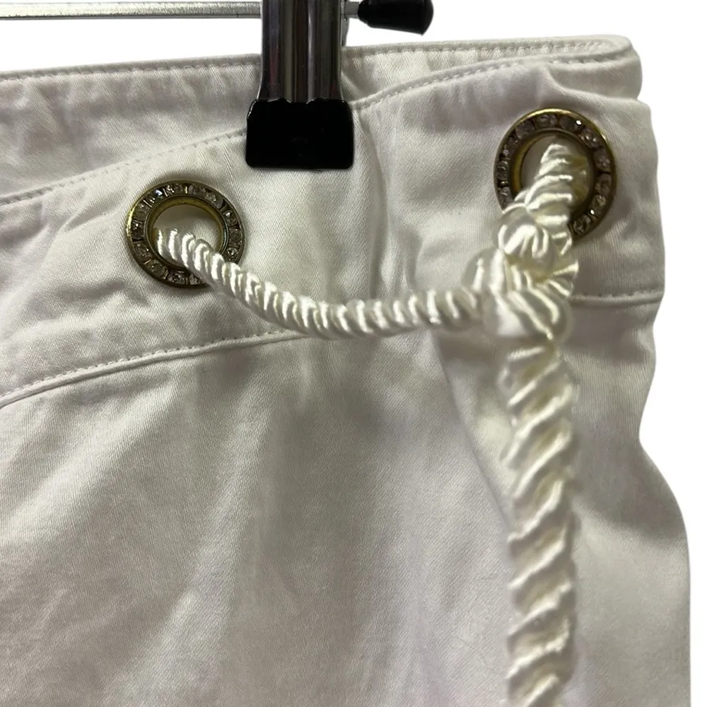 Alberto Makali White Cotton Blend Rhinestone Rope Waist Cropped Pants Womens 4 - Image 3