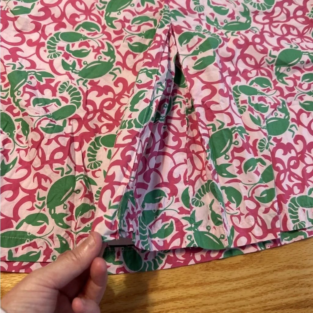 L.L. Bean Lobster Crab Womens Slit Skirt Size 10 Reg Cotton Preppy Pockets Pink - Image 3