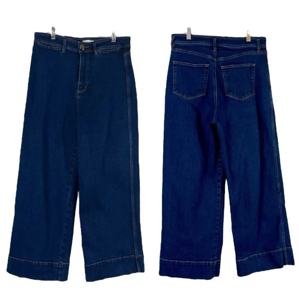 LOFT Jeans High Waist Wide Leg 11” High Rise Crop Dark Wash Women’s Size 6 - Image 8