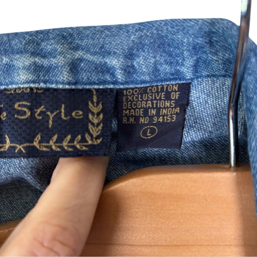 Vtg‎ Denim Button Front Vest Embroidered Sequin Palm Trees Monkey Novelty Sz L Blue Size L - Image 7