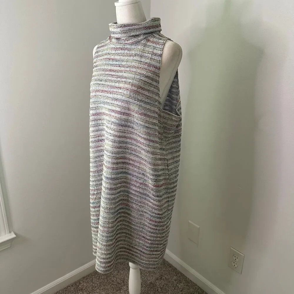 Akemi + Kin Anthropologie light blue striped sleeveless turtleneck mini dress, L - Image 4