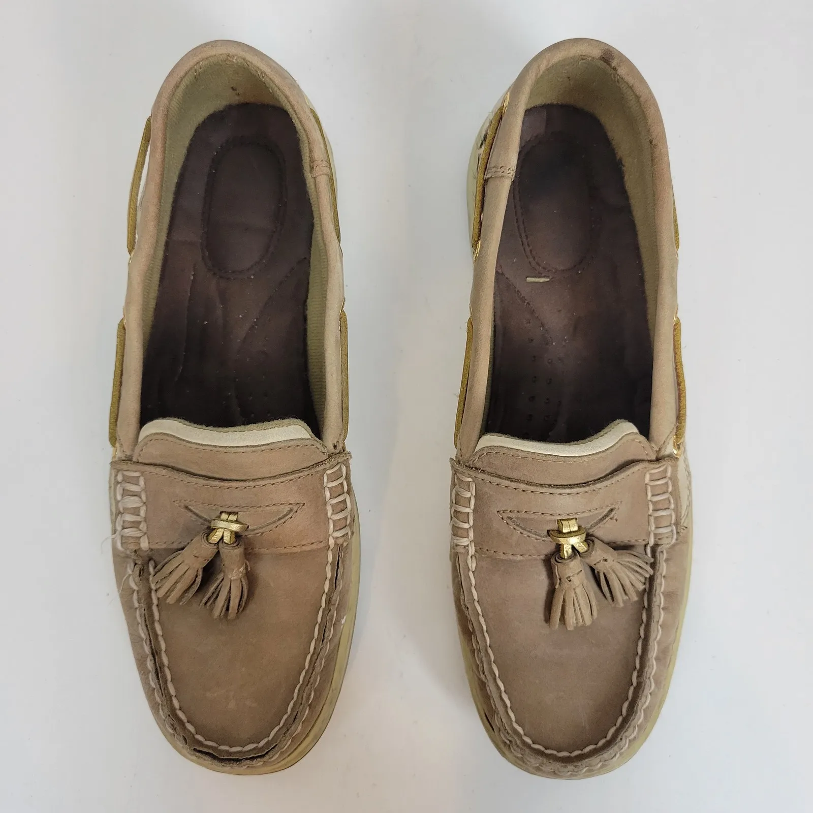 Sperry Womens Shoes 9M Light Brown‎ Leather Top-siders Animal Print Tassel Front - Image 3