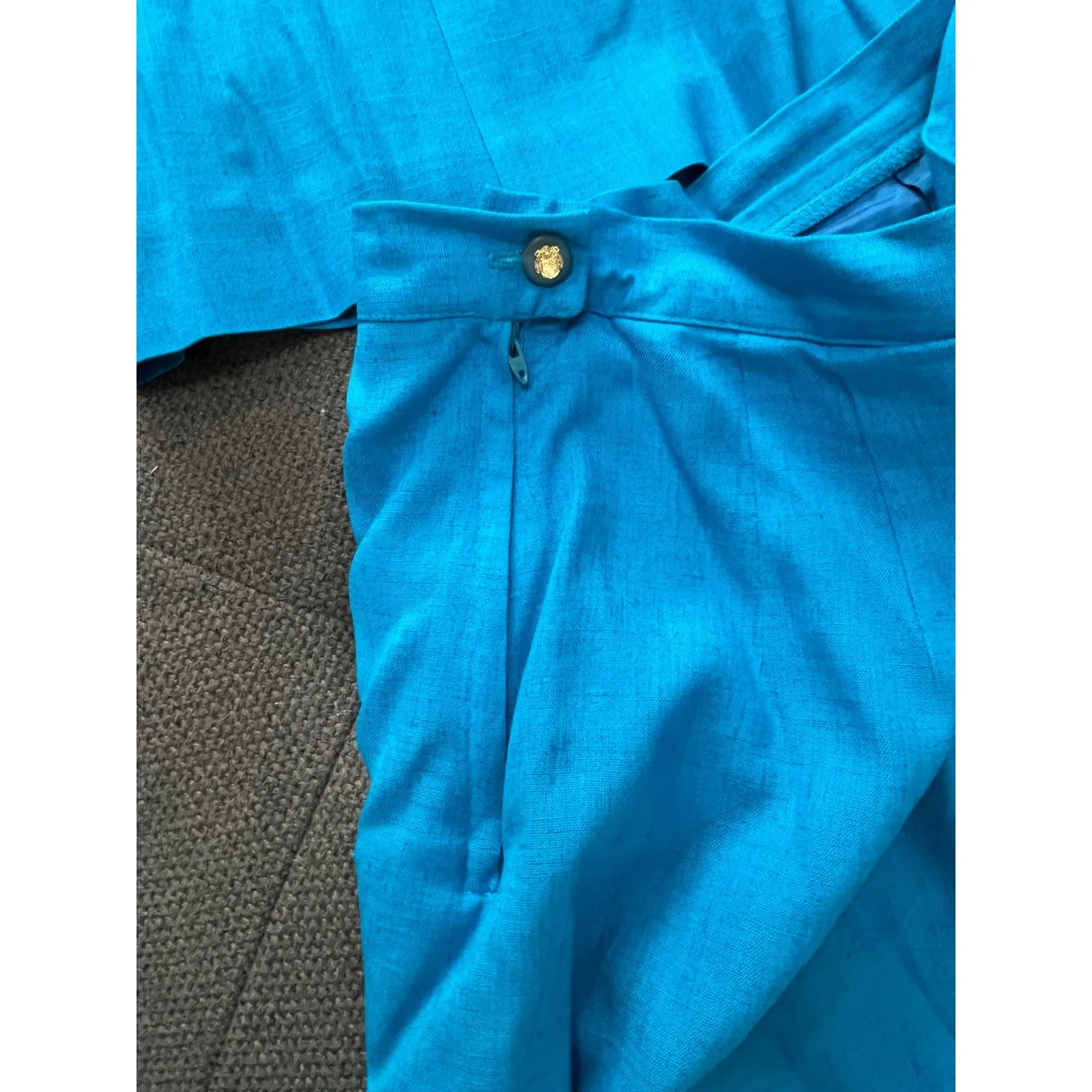 Vintage Skirt Suit Set Gold‎ Buttons Tiered Skirt Rayon Linen Size 8/10 Blue - Image 7