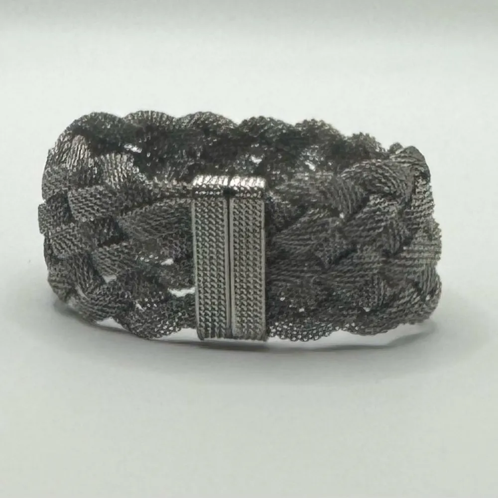 Vintage Silver Tone Metal Mesh Braided Bracelet 7” Length 1.25 Width - Image 3