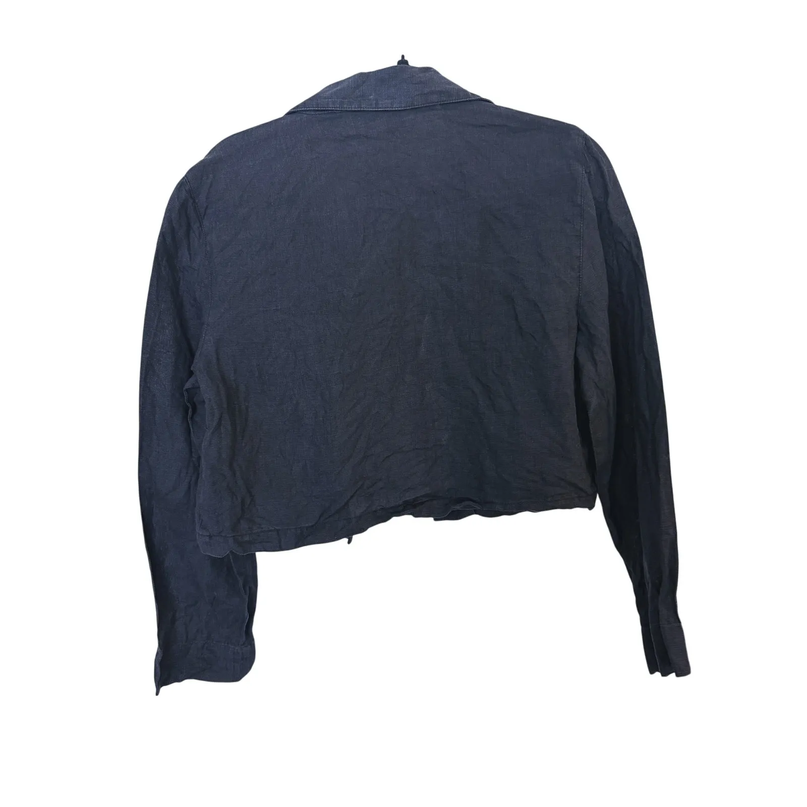 Saks Fifth Ave Quiet Luxury Linen Button Up Top Small Black Minimalist Capsule Size 6 - Image 3