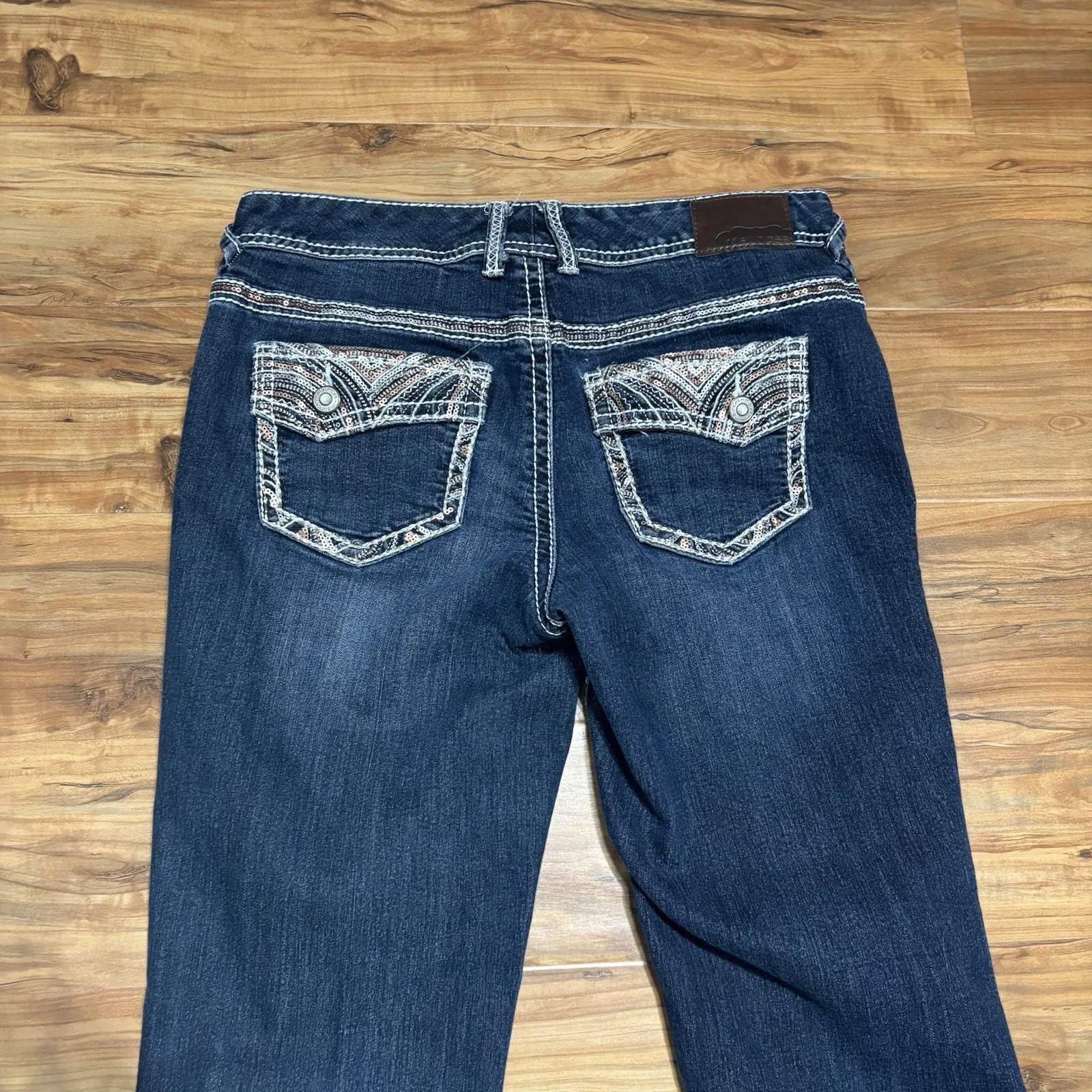 Maurices Womens Embellished Sequin‎ Low Rise Y2K Dark Washed Jeans Size 7/8 Reg - Image 8