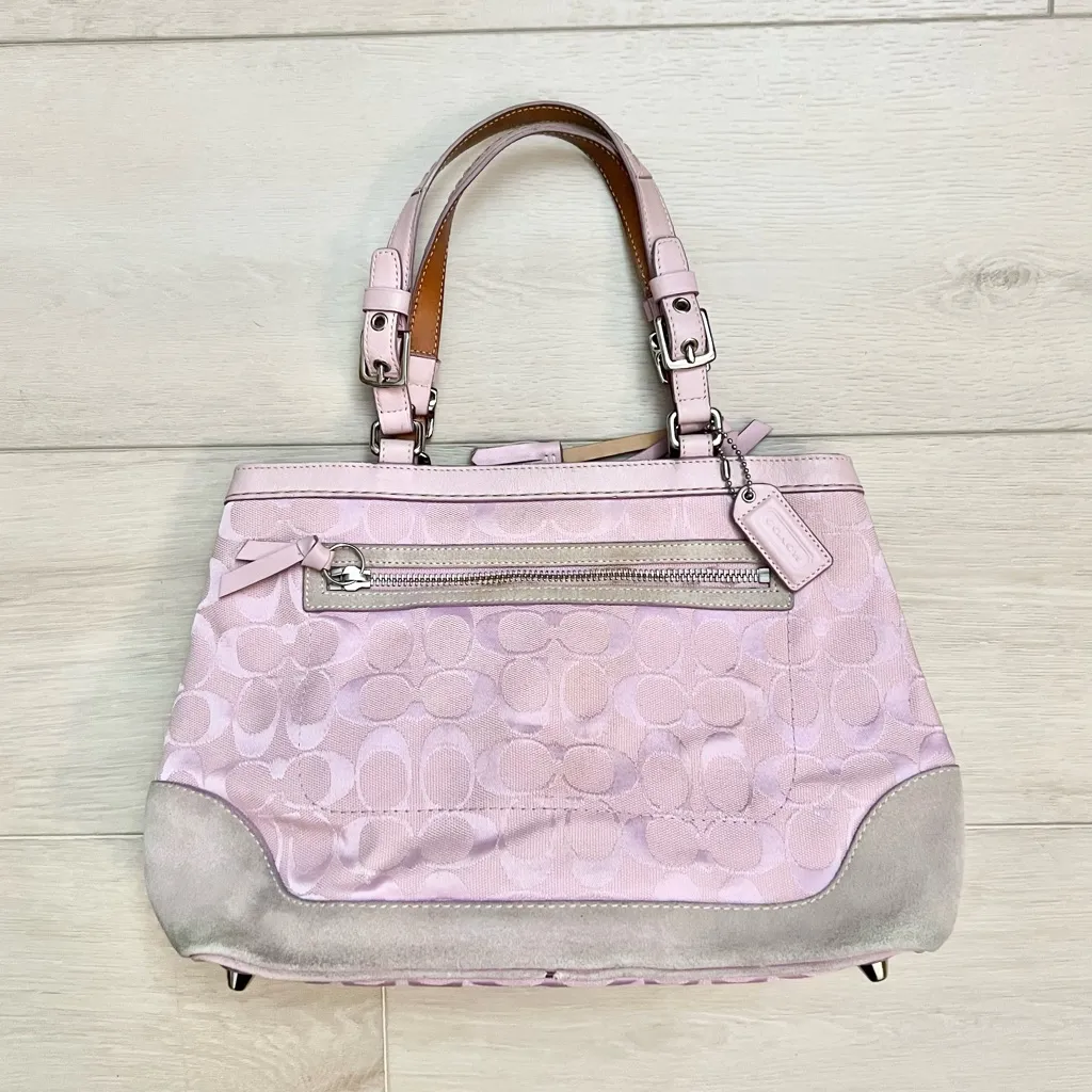 Coach Hampton Satchel Lavender Lilac Signature Jacquard Suede Trim | 6830 - Image 3