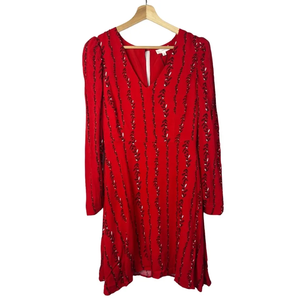 NEW a loves a Red Poinsettia Floral Fit & Flare Long Sleeve Mini Dress 4 - Image 2
