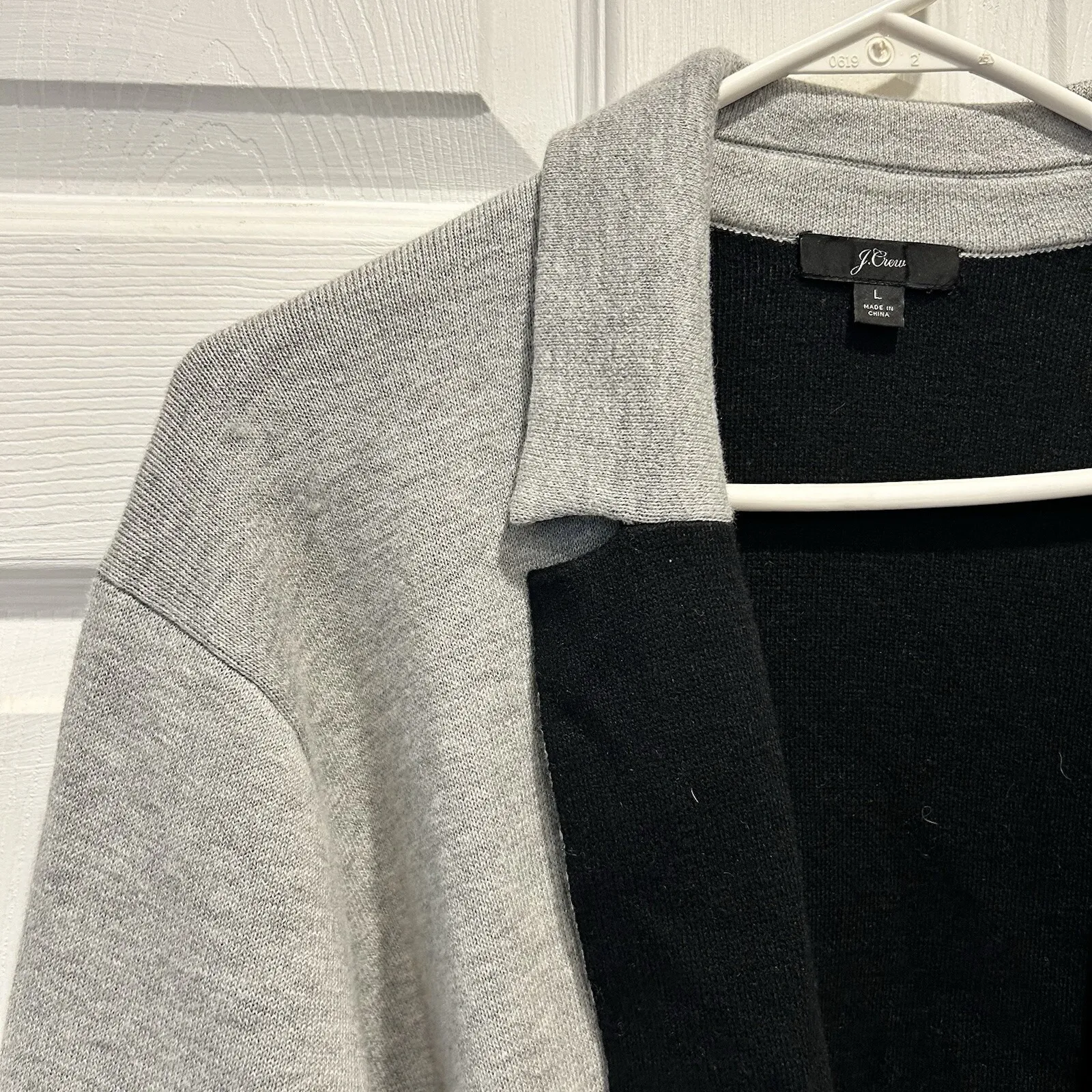 J Crew Women Colorblock Cardigan Sweater Jacket Light Gray Black Merino Blend L Size L - Image 2