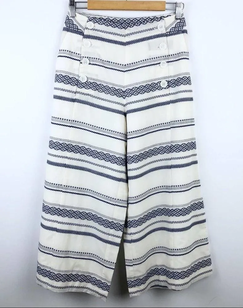New Revolve Capulet Culotte Wide Leg Stripped Pant in Cream & Blue M - Image 3