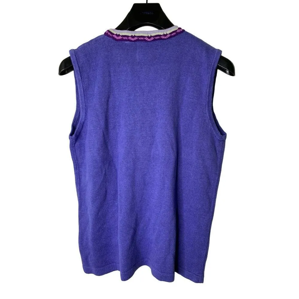 Storybook Knits sweater vest floral art to wear women's size large Blue - Image 2