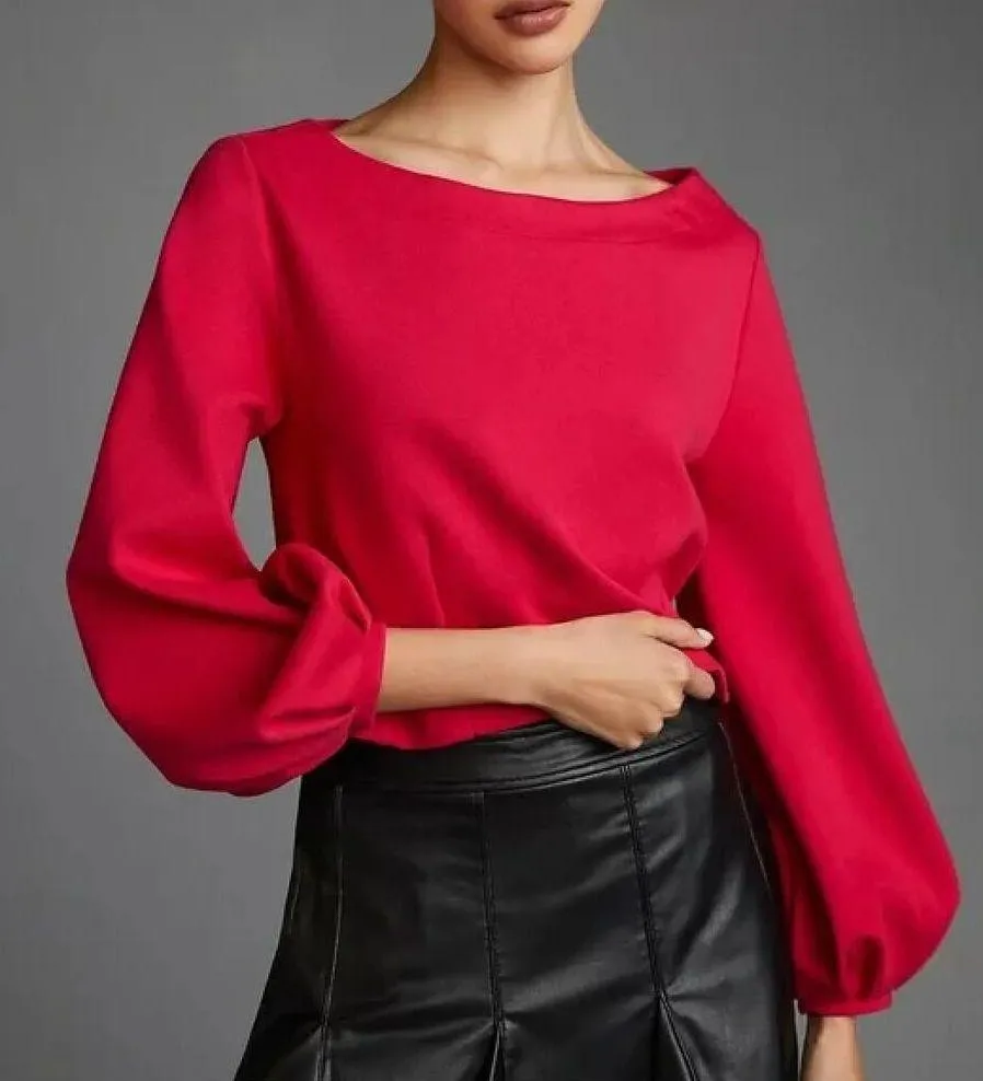 Anthropologie Maeve Corset Sweatshirt Balloon Sleeves in Raspberry Pink, Size XS - Image 5