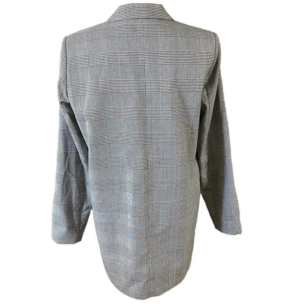 Mural Size M Oversized Boyfriend Fit Blazer Jacket Plaid Black Size M - Image 4