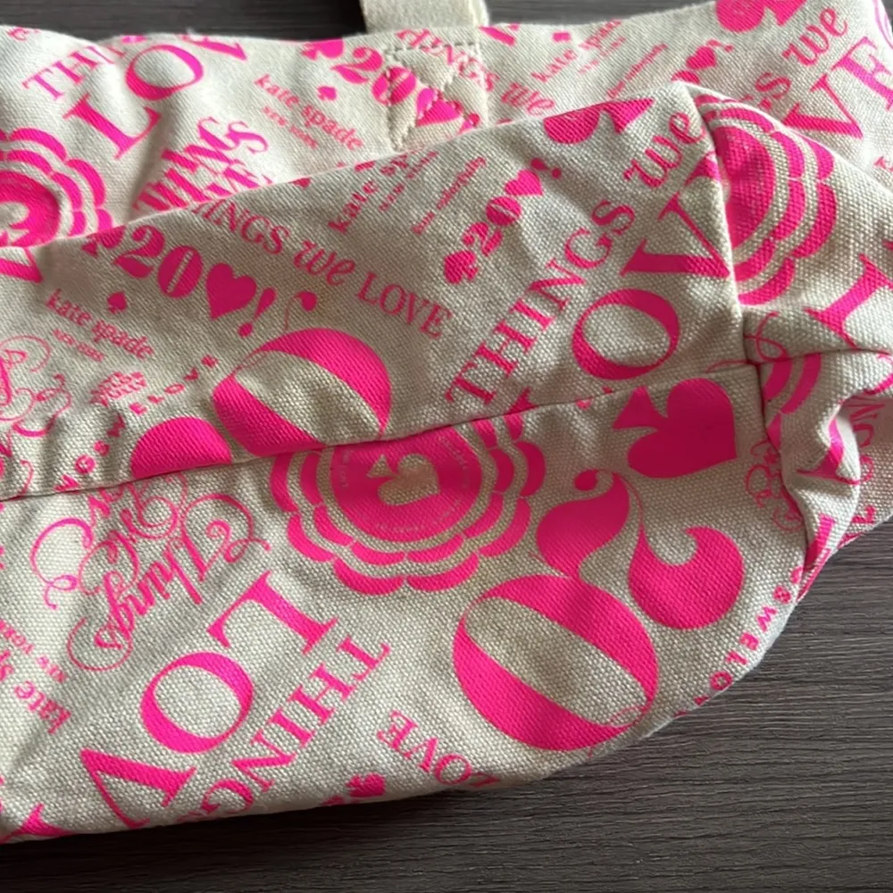 Kate Spade Canvas 20th Anniversary 20 Things We Love Tote Bag Pink Beige - Image 4