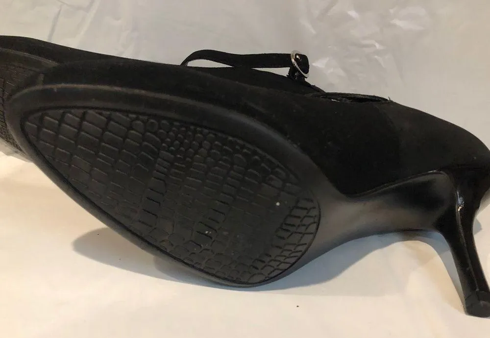 Impo MaryJane Style Tawny 3.5 inch Black Faux Suede Patent Leather Heels Size 10 - Image 8