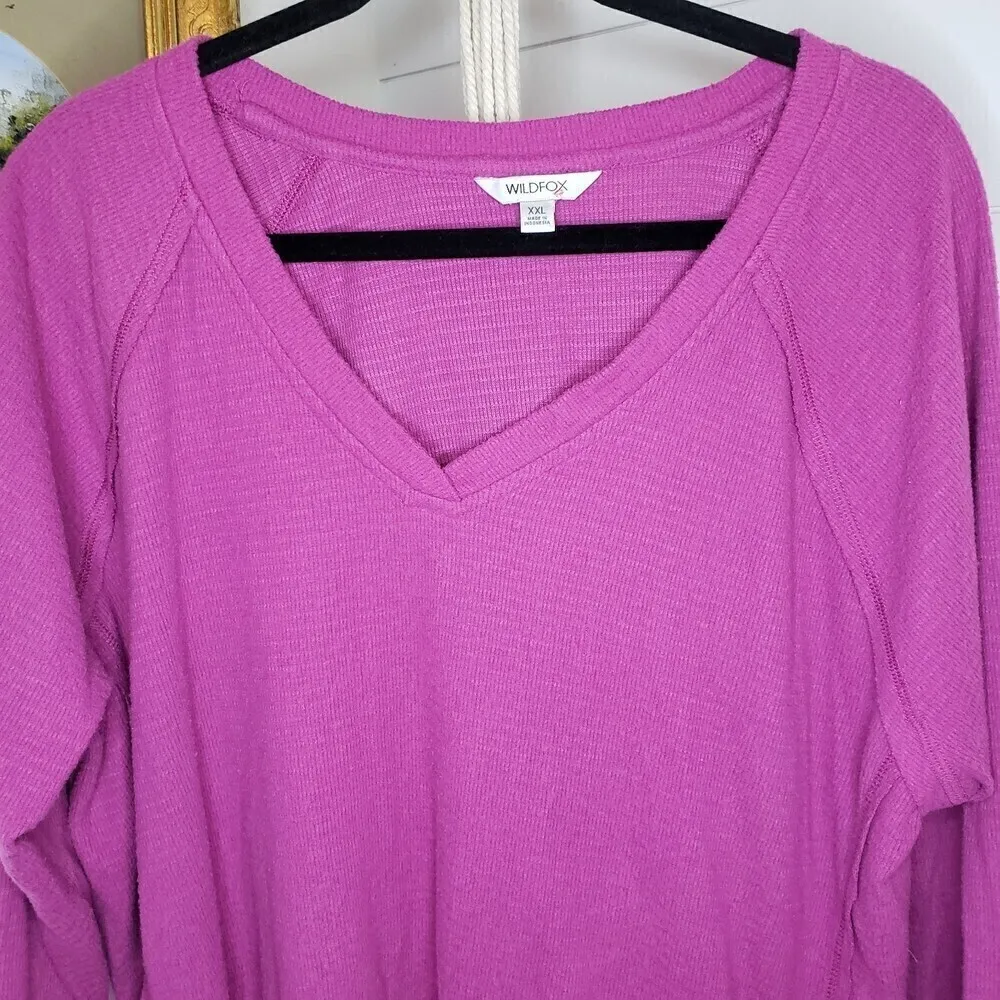 Wildfox Elderberry Haley Brushed V-Neck Pullover XXL - Image 3