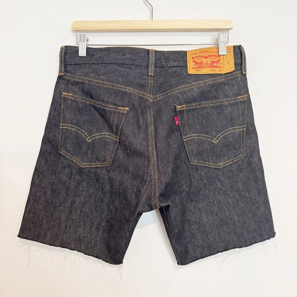 Levi’s 501‎ Cut Off DIY Raw Hem Long Jean Shorts Rigid Dark Wash Blue Size 31 - Image 7