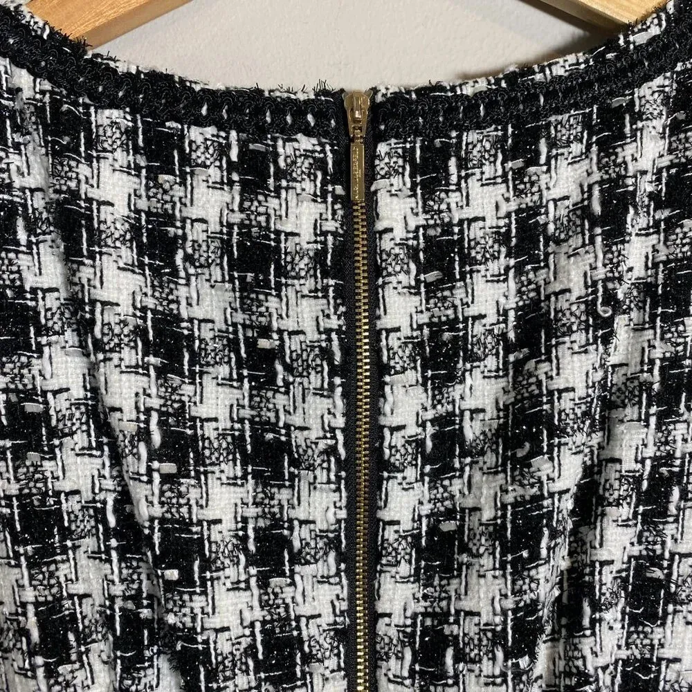 Karl Lagerfeld Paris Tweed Metallic Boucle Shift Mini Dress Womens 4 Black White - Image 12