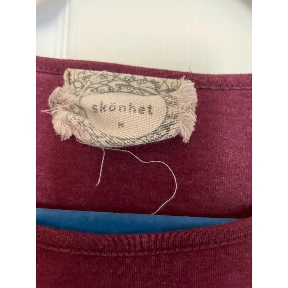 Skonhet Women Shirt Tie front corset crop Sz M burgundy Short Sleeve Top casual. Red Size M - Image 7