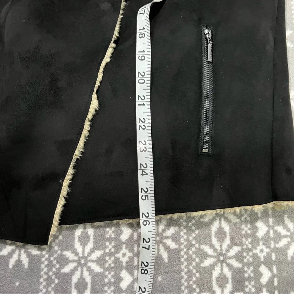 Bernardo Black Faux Suede‎ Shearling FauxFur Sherpa Drape Waterfall Jacket Med - Image 10