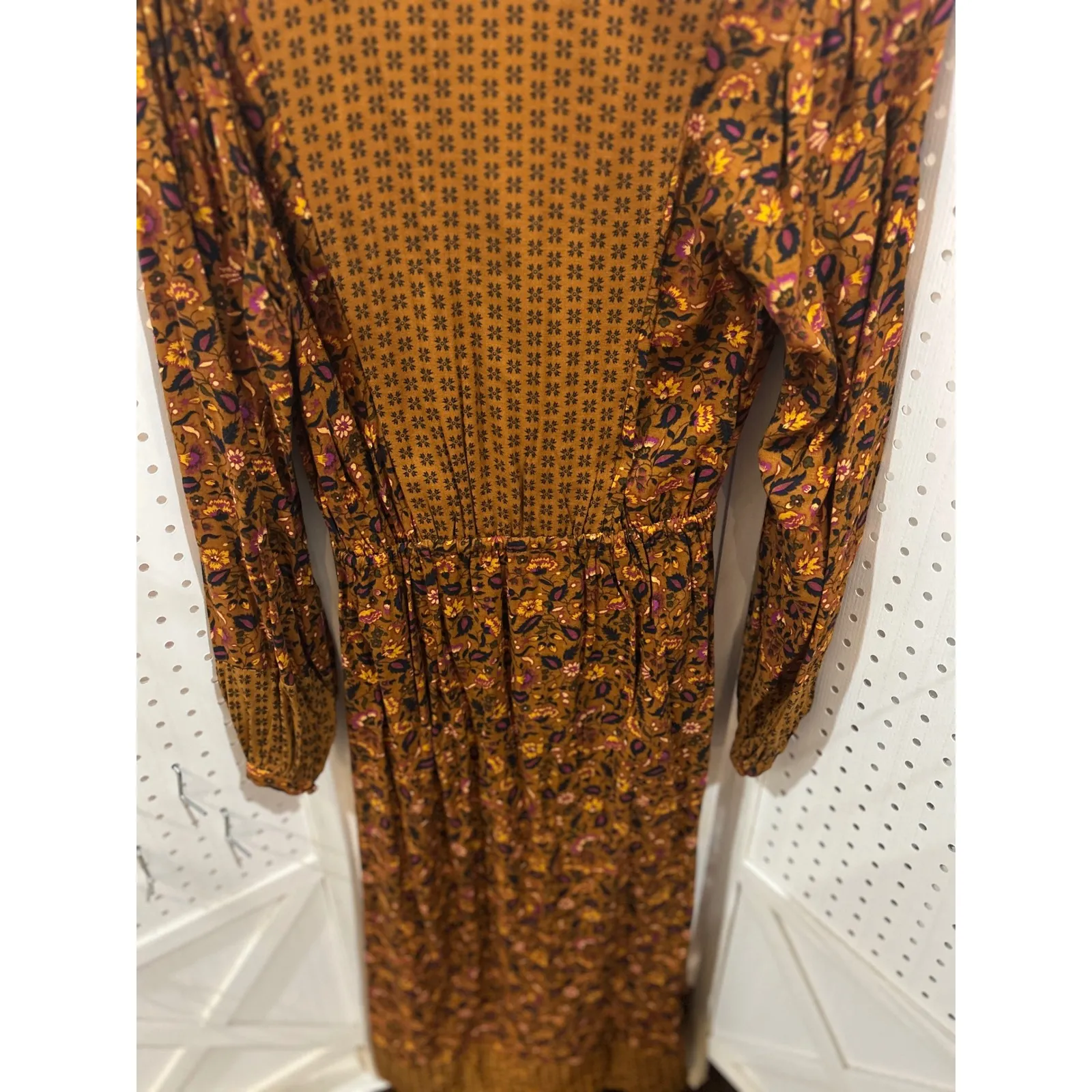 Knox Rose Womens Floral Print Long Sleeve Midi Dress Mustard Yellow XS - Image 7