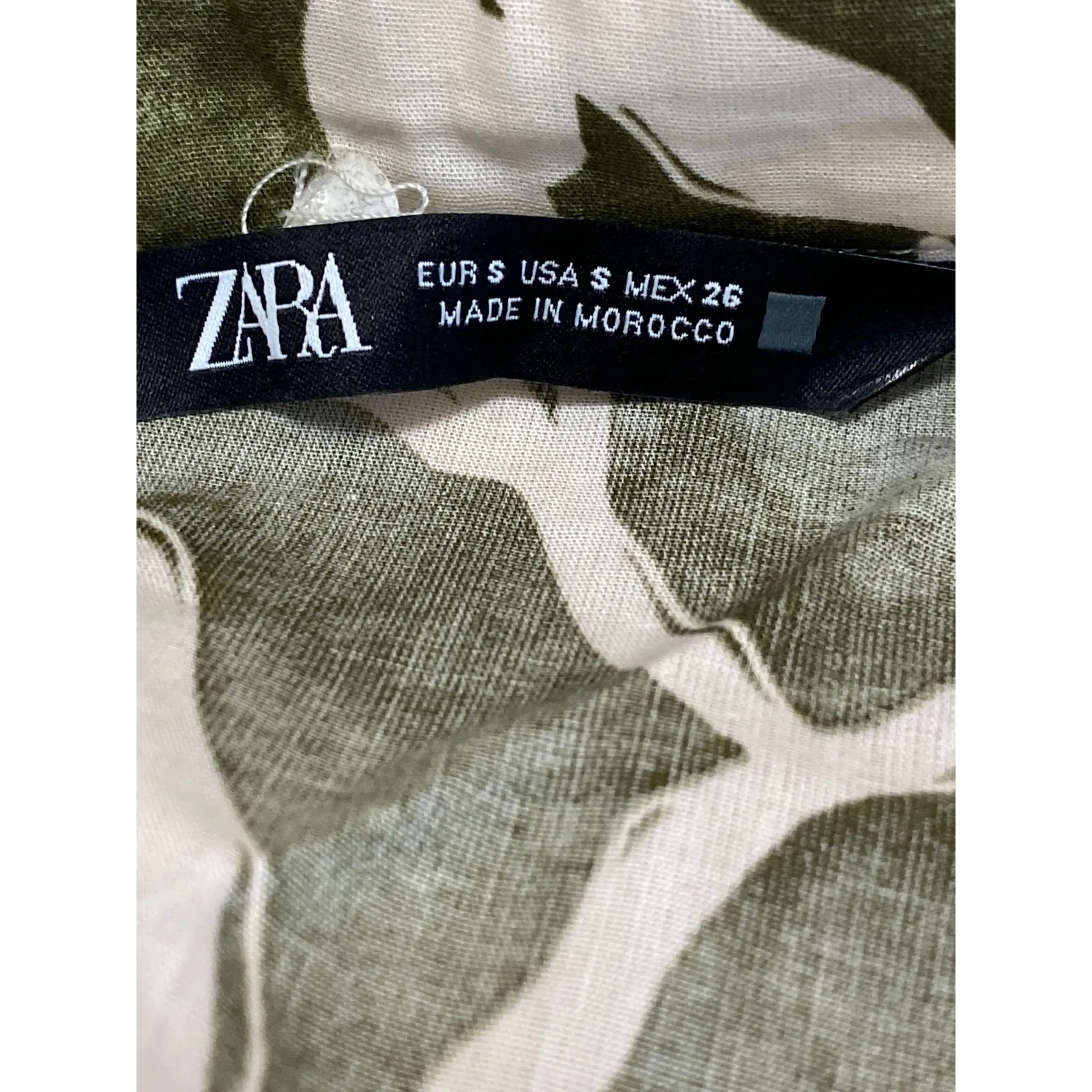 Zara Green Floral Print Short Sleeve Collared Button Down Midi Shirt Dress Sz S - Image 3