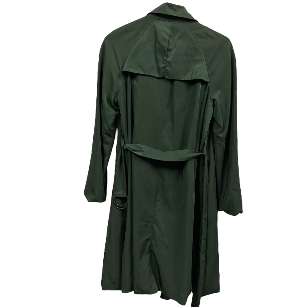 Zara Basic Green Belted Open Front Trench Coat with Pockets Womens XS - Image 10
