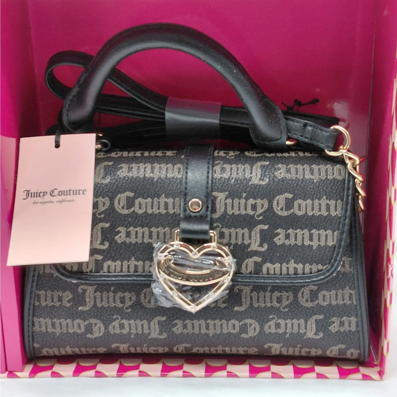 Juicy Couture 2 Piece Mini Crossbody Bag Matching Card Wallet Brown Logo Purse - Image 2