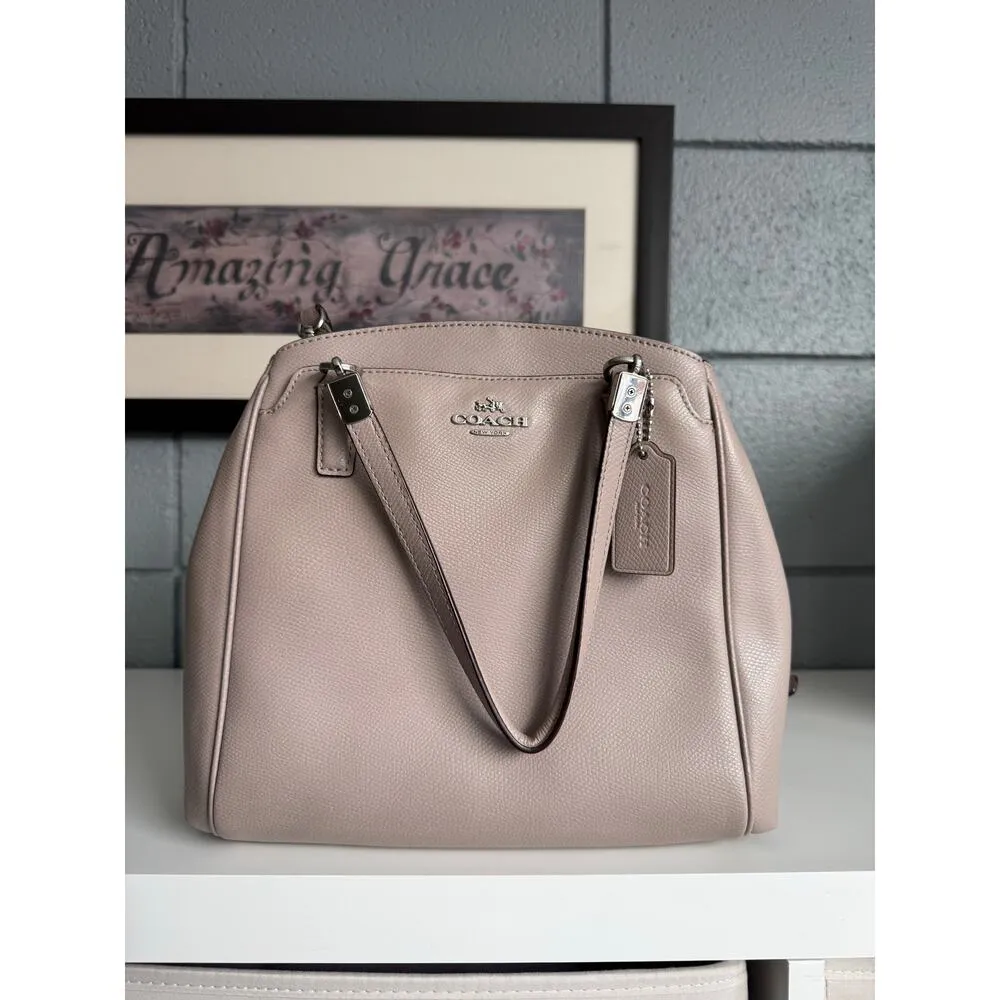 Women's Coach Minneta Crossbody Taupe Crossgrain Leather Satchel Quiet Luxury - Image 2