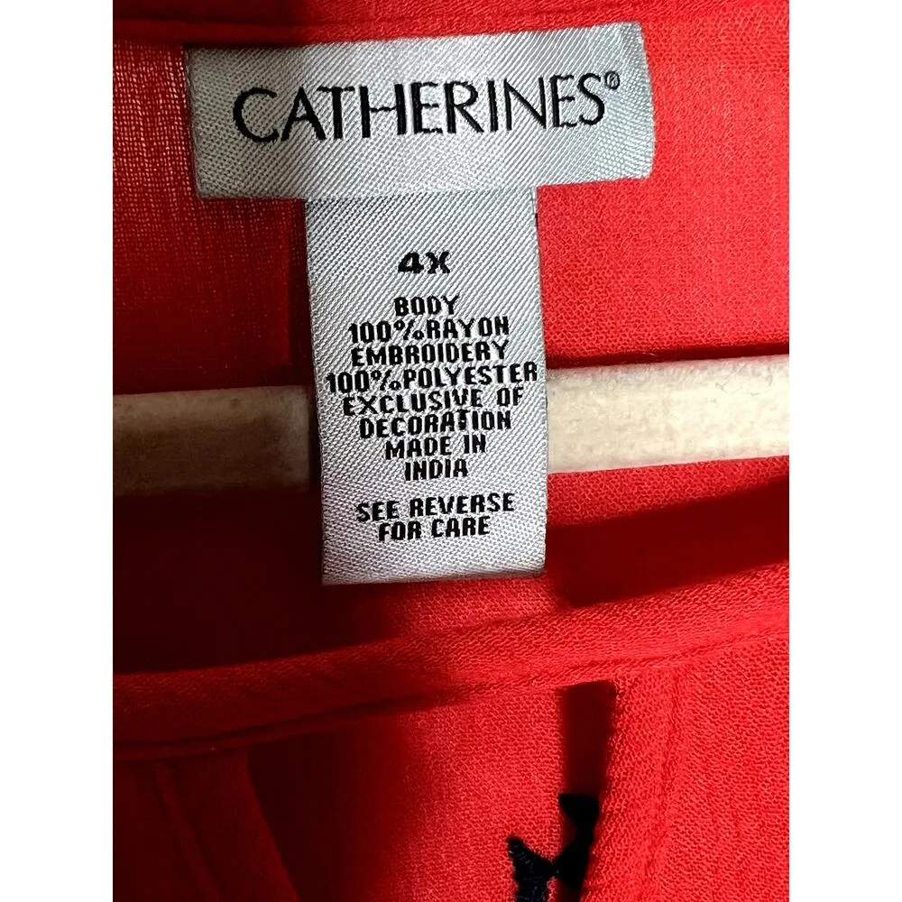Catherines NEW women's size 4X top red/blue embroidered nautical coastal granny Red - Image 8