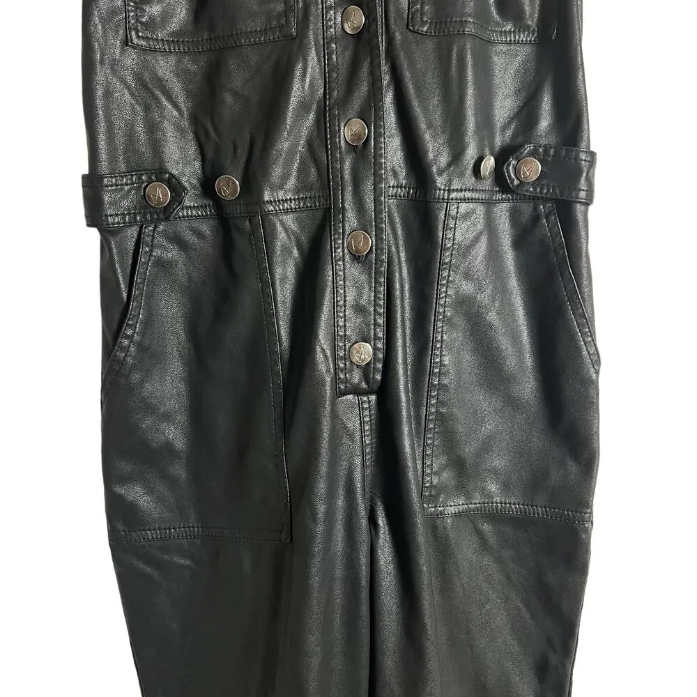 MINKPINK Liaison Black Faux Leather Utility Short Sleeve Jumpsuit Size XS - Image 10