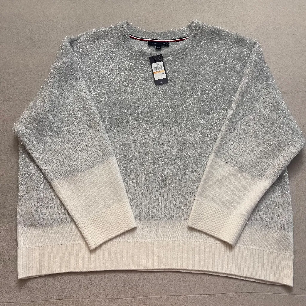 Tommy Hilfiger Women's Sweaters Fuzzy Gray/White Crew Neck Long Sleeve Size 3X - Image 9