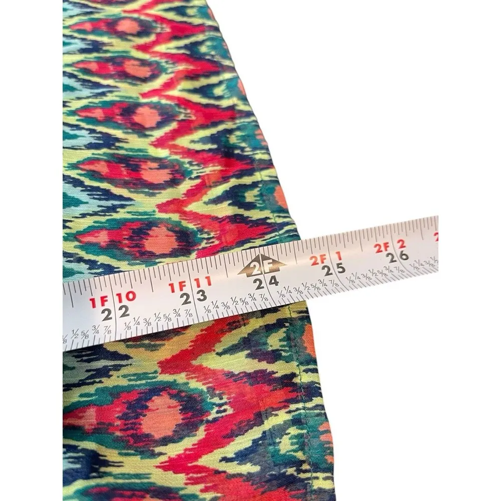 Rock 47 Bright Multi Color Ikat Poncho Tie Waist Sheer Top XL Crochet Hem Detail Blue - Image 6